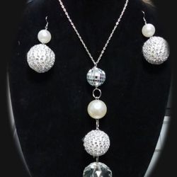 Rhinestone Ball Necklace Set (Made By Hand)