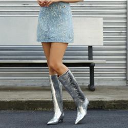 Kitten Heel Knee High Boots for Women, 1.5-in Stiletto Low Heel Long Boots Women Knee High, Womens Pull on Pointed Toe Tall Boots, Below the Knee Boot