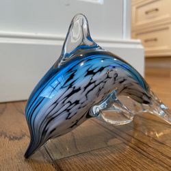 Glass Art Dolphin Hand Blown Multi Colored 5.5" Figurine- Stunning!   This stunning hand-blown glass art dolphin figurine is a must-have for any colle