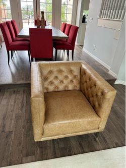 Crate and Barrel Real Leather Tufted chair Saddle
