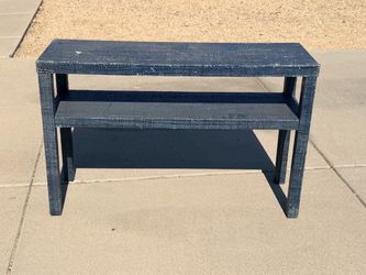 Dark Blue Wood Wicker Style Side Table (LxWxH: 15” x 47” x 31”)