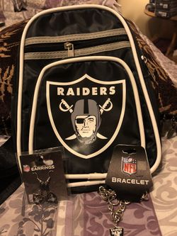 Oakland/Vegas Raiders sling bag earrings and bracelet