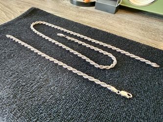 Silver rope chain and bracelet combo