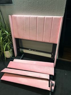 Twin Pink Velvet Upholstered Bed Frame with Headboard