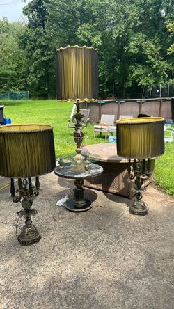 Vintage Ornate Brass Lamp Set of 3