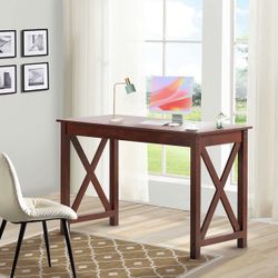MINOSYS Writing Desk – 43.3” Computer Desk for Home Office, Sturdy Wooden Grain Work Desk with X Frame, Console Table for Living Room, Entryway, Study