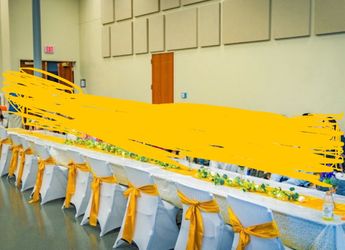 Chair Covers (white, 50PCS) + 50PCS Gold Satin Chair Sashes Bows/ Chair Ribbon
