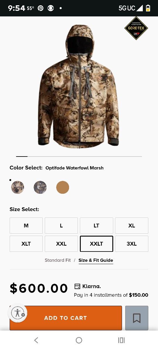 Brand New Sitka Hudson Men's Extra Large