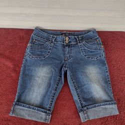 angels jean shorts womens junior 13 bermuda cuffed medium wash denim stretch