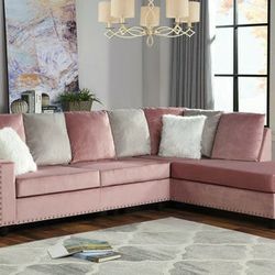 Cindy Velvet Reversible Sectional Pink

