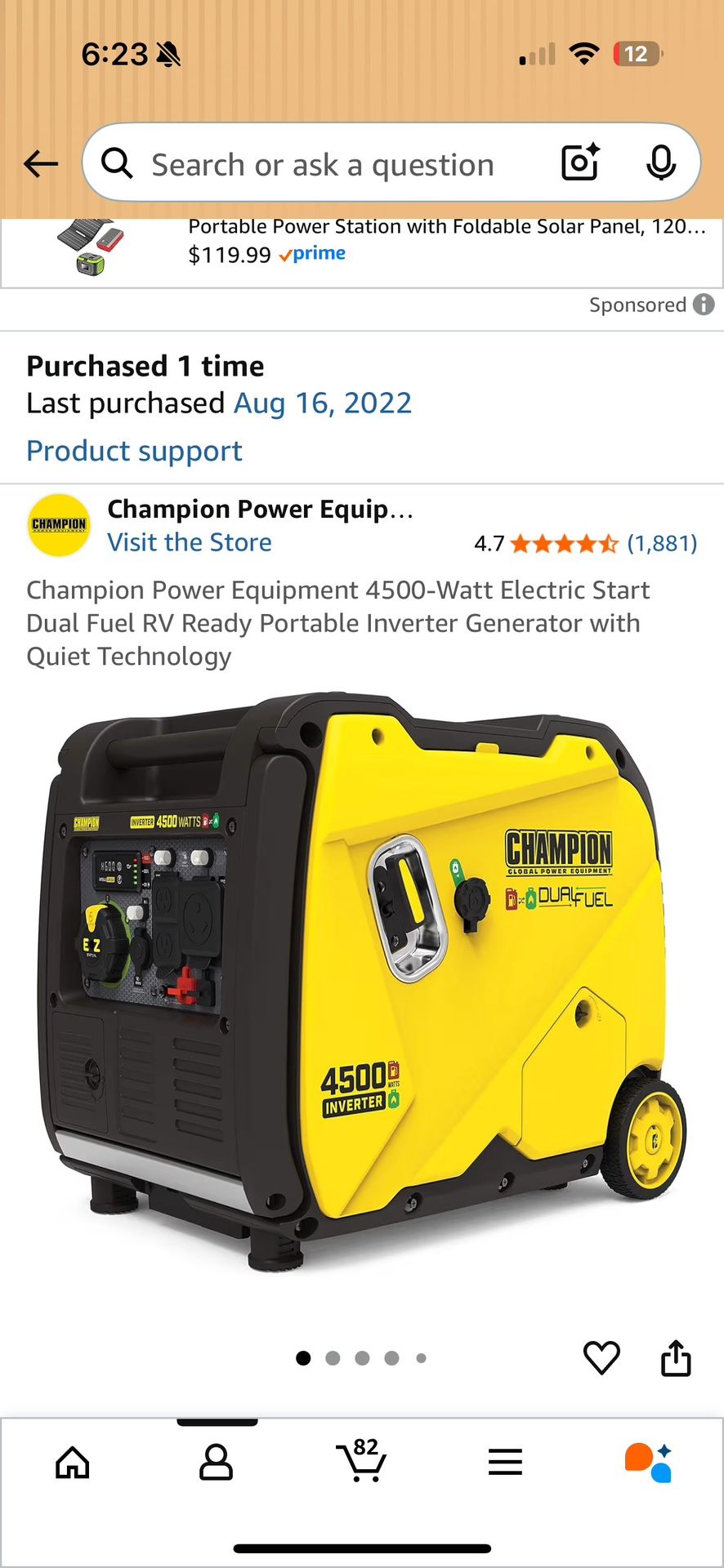 Champion Power Equipment 4500-Watt Electric Start Dual Fuel RV Ready Portable Inverter Generator with Quiet Technology .