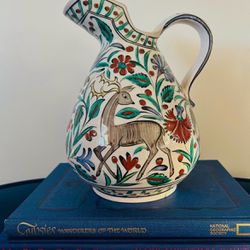 Rare Vintage Hand Painted Greek Ikaros Rhodes Pottery  Water Pitcher