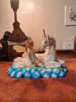 Medievil Legends White Unicorn & Girl Porcelain Figurine