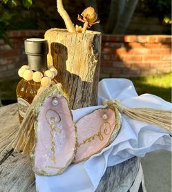 Handmade oyster shell ornaments – pink cheers/host hostess gift