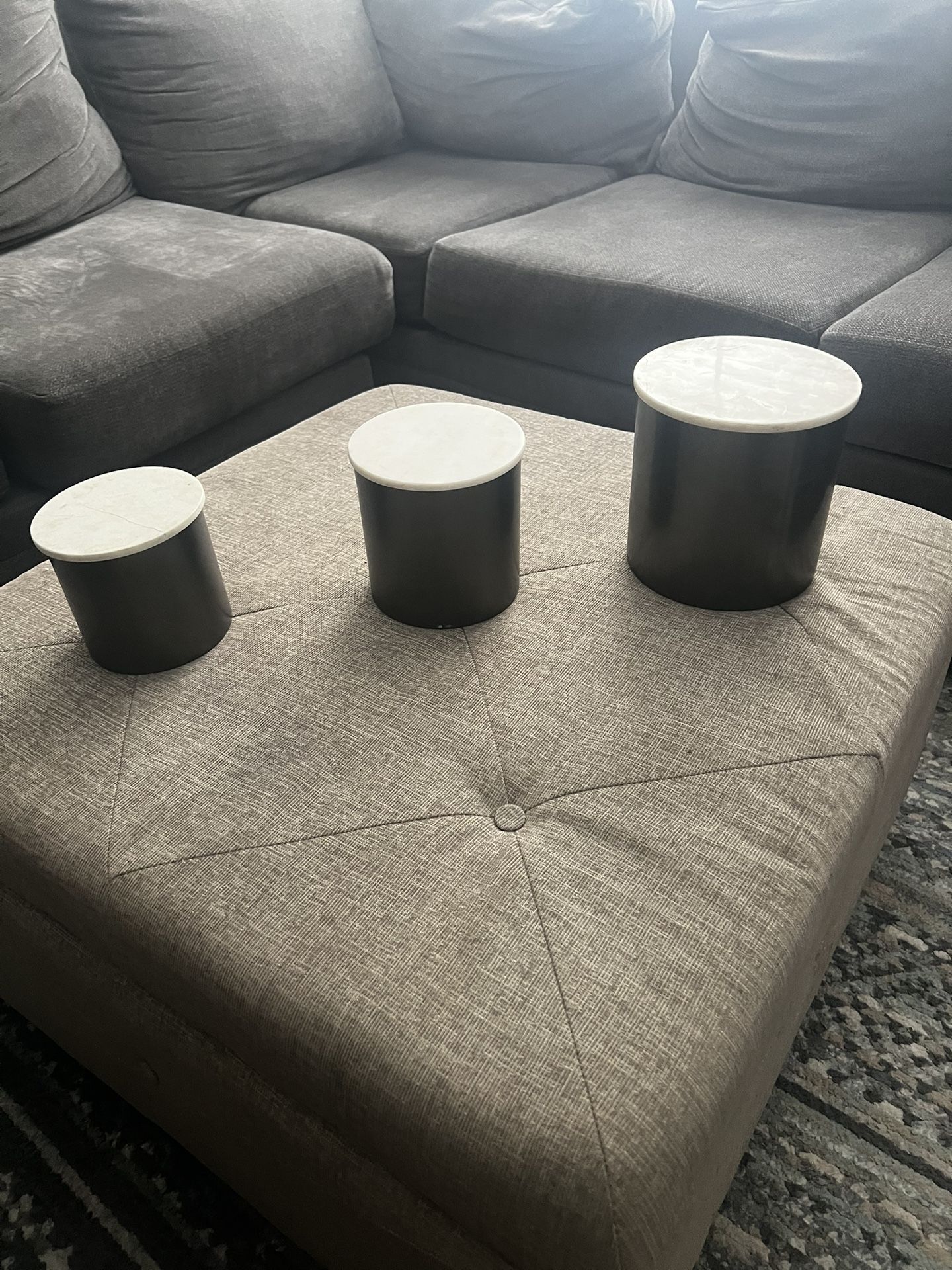 Set Of 3 Marble And Metal Storage Containers