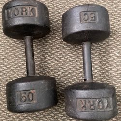 Pair Of York Roundhead 50 Pound Dumbbells