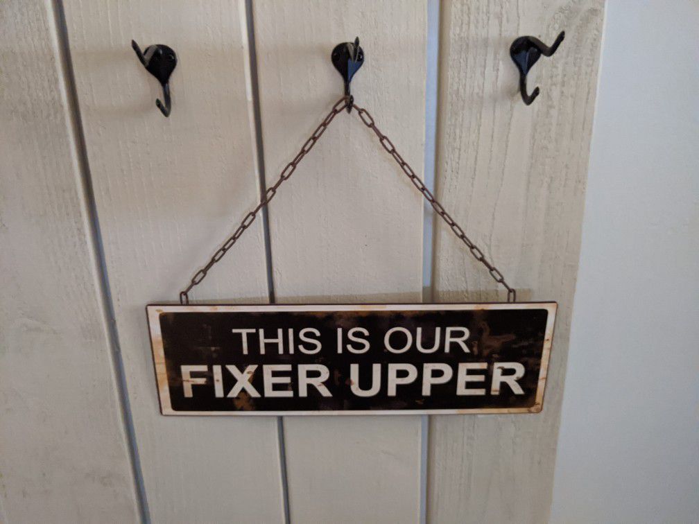 Entryway Sign - This Is Our Fixer Upper - Metal Wall Sign with Hanging Chain Brand New