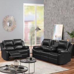 Black Leather Reclining Sofa and Loveseat Set