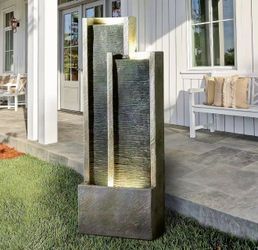 2013 Water Fountain 35.4-Inch Modern Rectangular Waterfall
LED-lit tiered flow soothing water sound slim profile black-gray finish calming living room