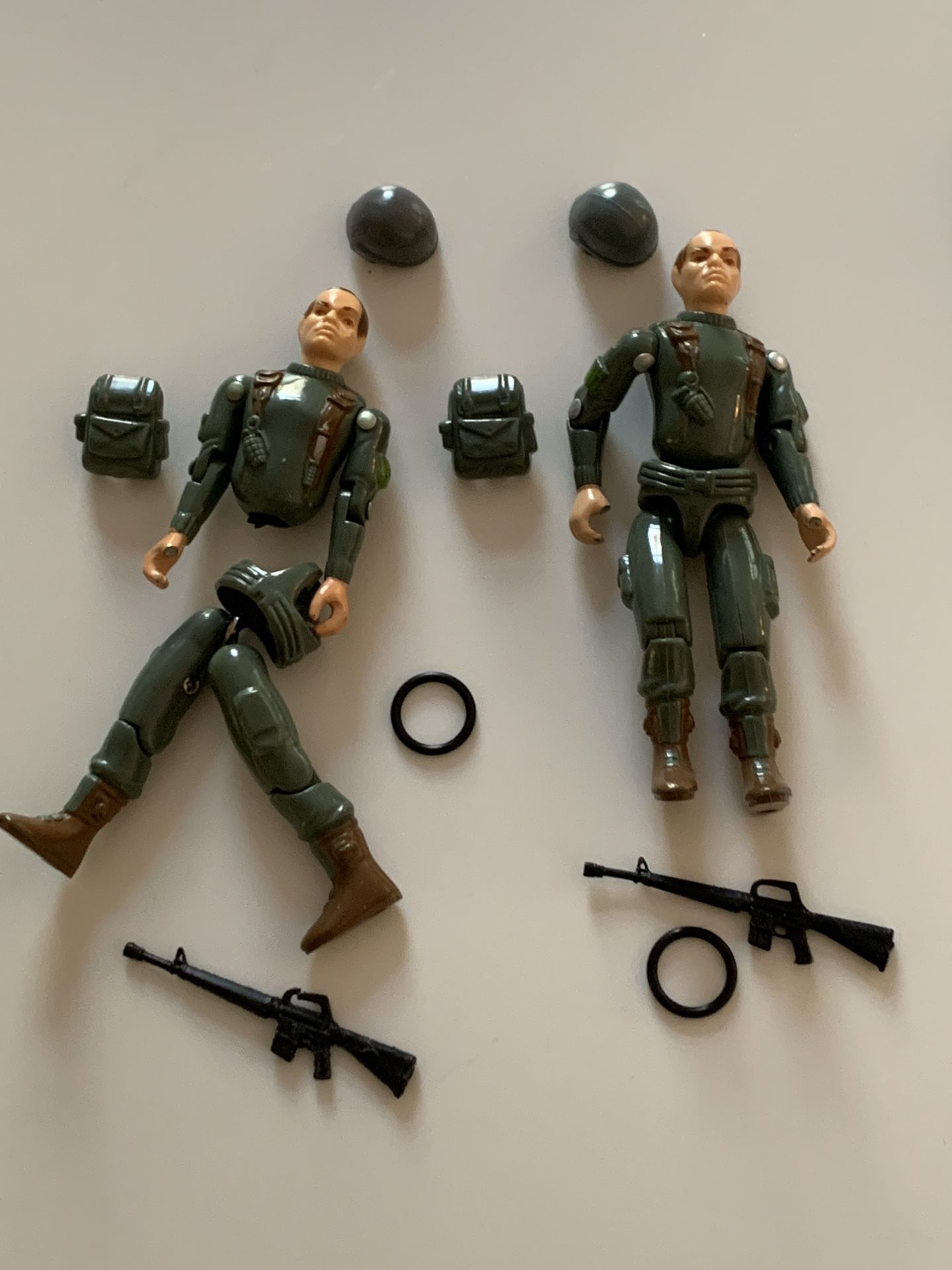 TWO Vintage 1982 GI JOE INFANTRY TROOPERS (GRUNTS) with Accessories and One Full CARD