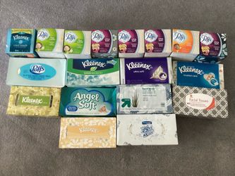 18 NEW Boxes Facial Tissues Puffs, Angel Soft, Kleenex etc.