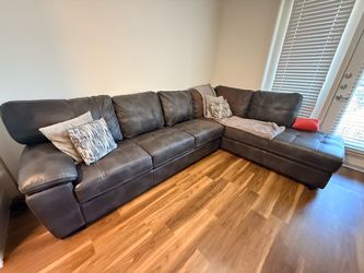 Gray Leather Sectional Sofa with Chaise