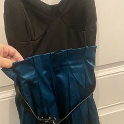 Black And Teal Strapless Dress