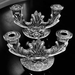 SET OF TWO FOSTORIA DEPRESSION GLASS CANDLEHOLDERS 