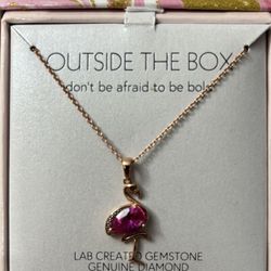 Lab Created Gemstone Genuine Diamond Sterling Silver Chain With Pendant