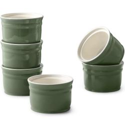 DOWAN Ramekins, Porcelain Ramekins 8 oz Oven Safe, Set of 6 Ramekins for Creme Brulee, Souffle Dishes Custard Cups Dessert Small Bowls for Pudding, Ra