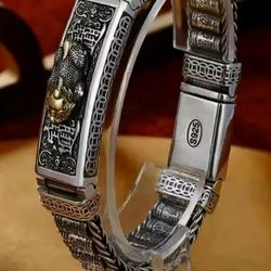 ** NEW & CERTIFIED ** LUCKY PENDANT VINTAGE HANDMADE BRACELET 22 cm.** STERLING  SILVER 72.1 gr.**MINI DRAGON **GIFT BOX INCLUDING **