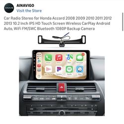 Car Radio Stereo for Honda Accord 2008 2009 2010 2011 2012 2013 10.2 Inch IPS HD Touch Screen Wireless CarPlay Android Auto, WiFi FM/SWC Bluetooth 108