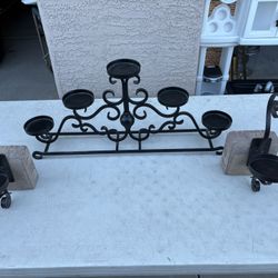Large Iron 5 Candle Holder With 2 Matching Wall Mount Single Holders