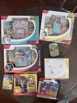 Pokemon 30th anniversary bundle booster bundle, ETB, Lucario tech sticker, Greninja ex box, mini tin