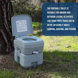Camping Supply Portable Toilet with Carry Bag, 5.3 Gallon Waste Tank - Compact Indoor Outdoor Dual Outlet Commode - NEW