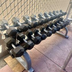 HEX DUMBBELLS 5-50 WITH HEAVY DUTY RACK