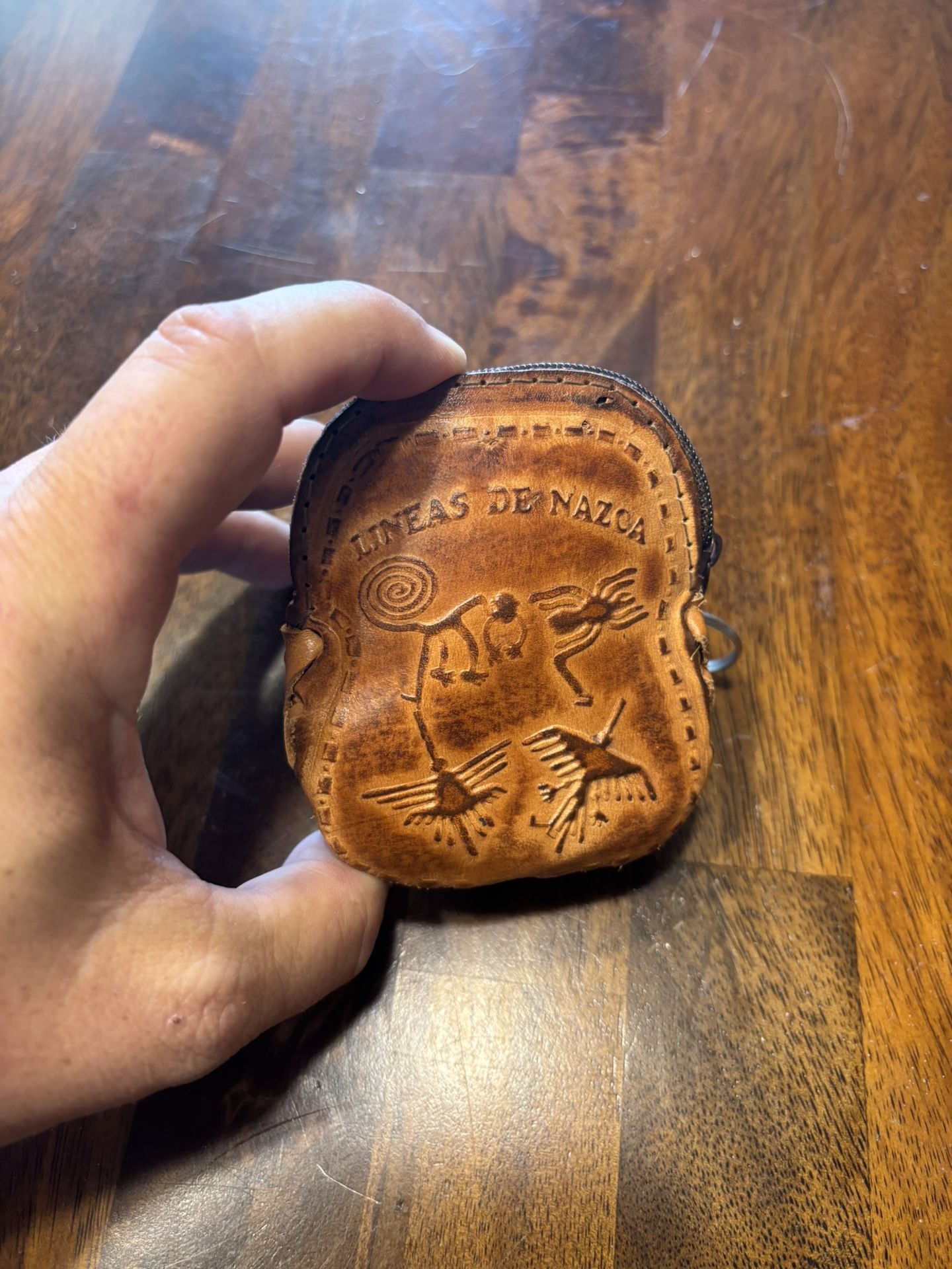 Vintage Genuine Leather PERU Zipper Coin Purse