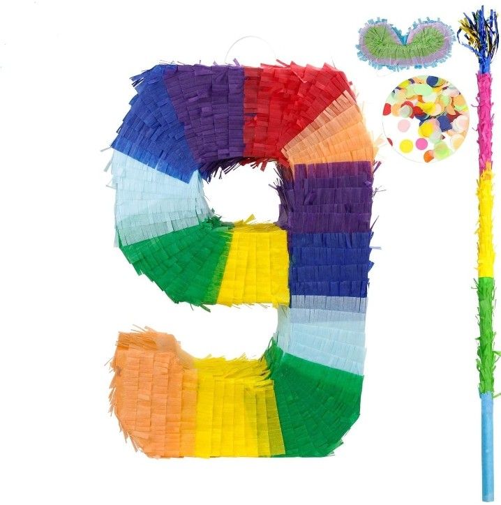 kaimei Number Pinata Small Pinata for Birthday Anniversary Celebration Decoration Theme Party Cinco de Mayo Fiesta Supplies with Stick Multicolor Colo