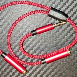AUX Headphone Splitter, Audio Splitter 3.5mm Male TRS to 2 Dual 0.9ft, Red and 4.4mm balance plug.