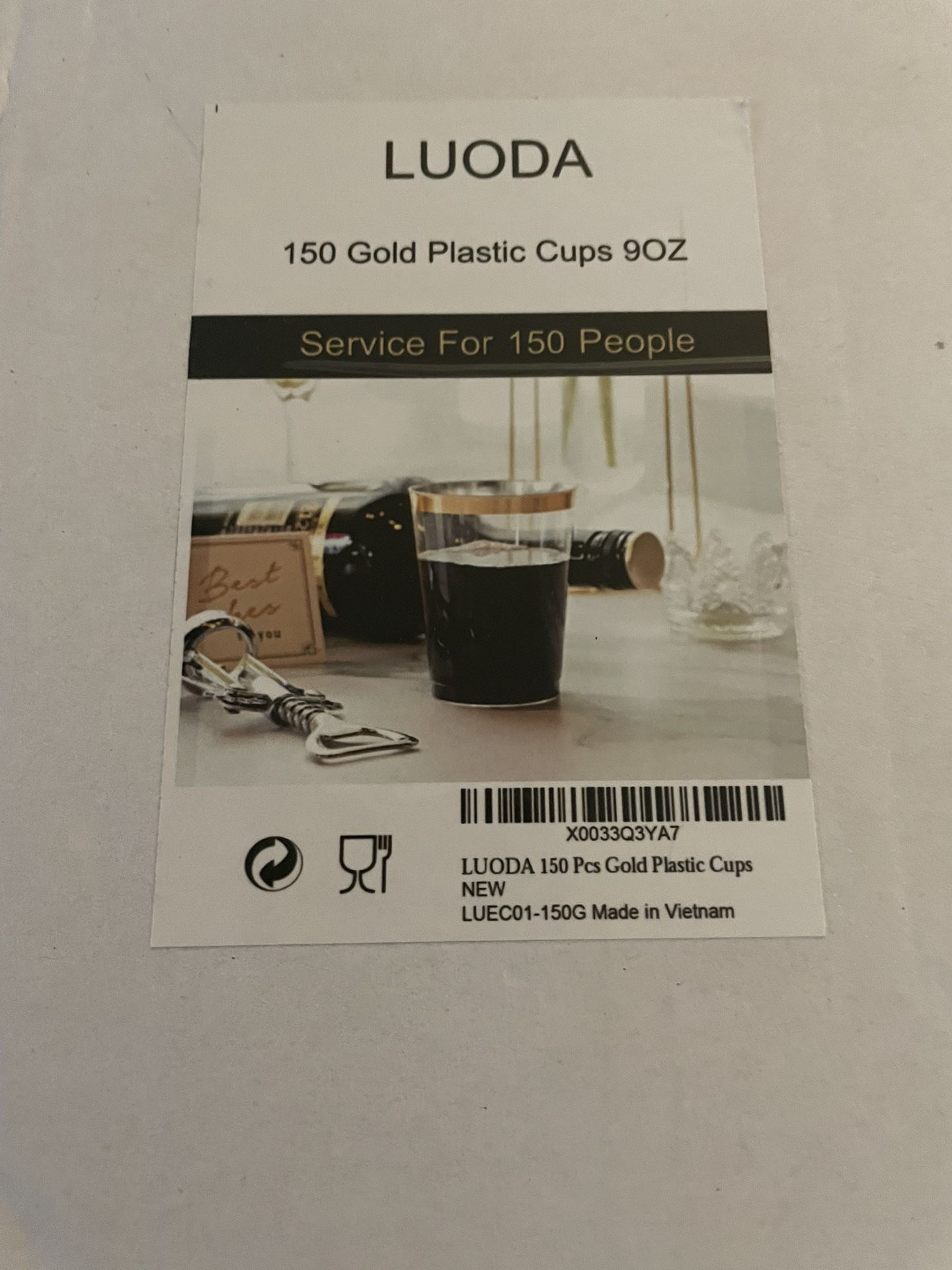 New Unopened Box of Golden rimmed 9oz Plastic Cups