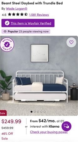 Metal Twin Daybed with Pop-Up Trundle + Mattress