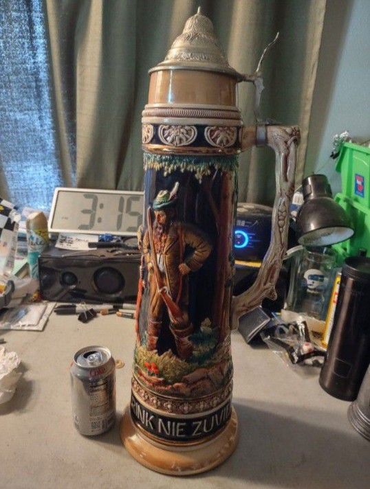 Very Large Custom Hand-painted Crafted Beer Stein From Germany