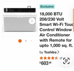 18,000 BTU 208/230 Volt Smart Wi-Fi Touc Control Window Air Conditioner with Remote for upto 1,000 sq. ft.