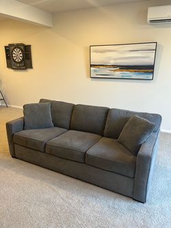 Gray Fabric 3-Seat Sofa with Throw Pillows