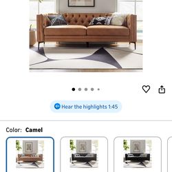 NEW HULALA HOME 84" W Faux Leather Sofa Couch with Metal Legs, Button-Tufted 3-Seater Sofa, Mid Century Modern Upholstered Couch for Living Room, Ente
