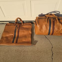 F.H. Wadsworth 2PC Leather Luggage Set Duffle Bag/Garment  Bag