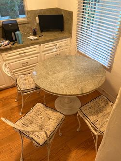Round Granite Top Dining Table with 4 Chairs