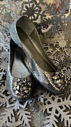 Shiny Antonio Melani Women’s Silver Ballet Flats Plastic Rhinestone Slip On 9.5B
