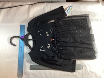 Carter's Black Cat Tulle Dress with Silver Sparkle Dots SIZE 12 months