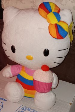Hello Kitty Rainbow Striped Plush with Cupcake